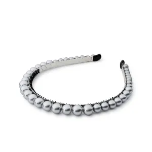 Bon Bon Pearlized Tiara Headband for Girls - Silver, Elegant Pearl Accent Hair Accessory for Special Occasions and Everyday Glamour