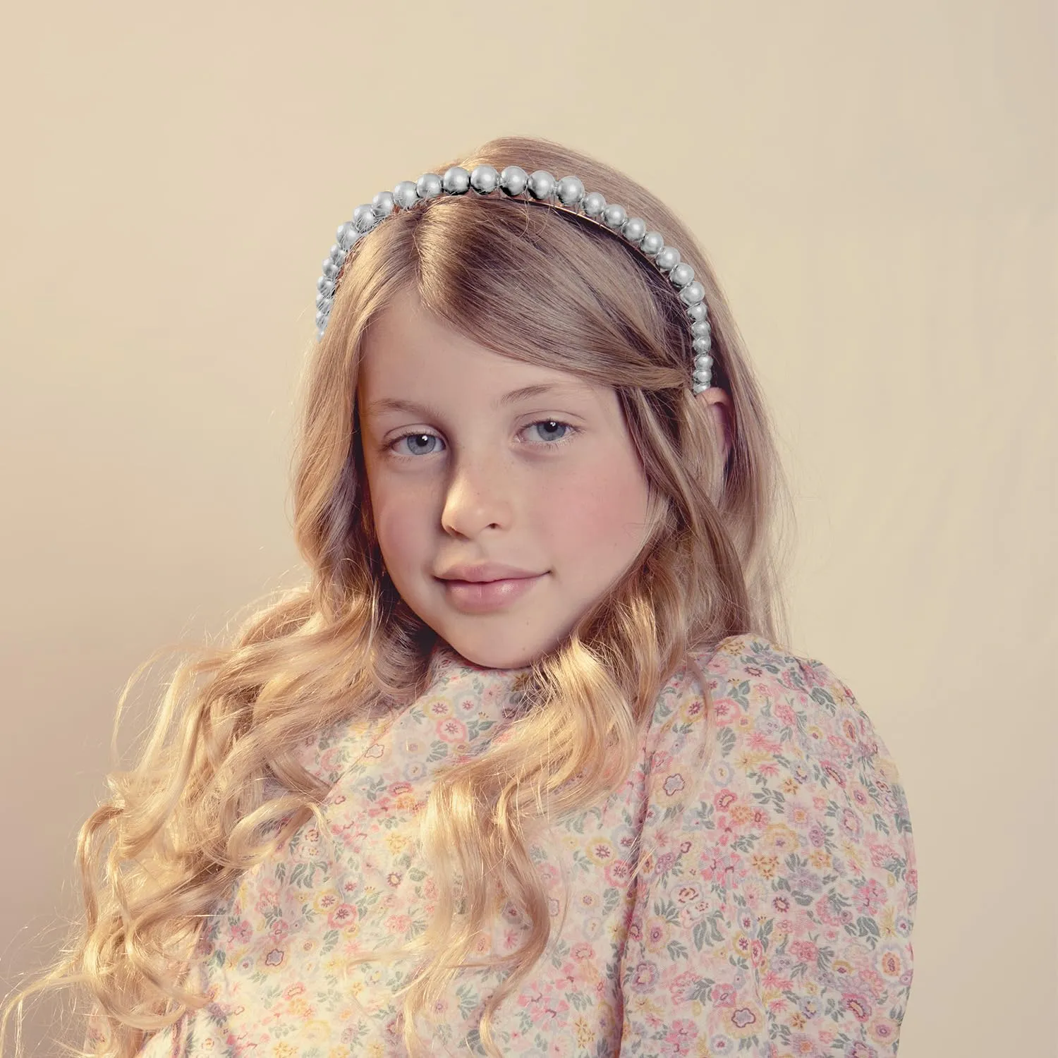 Bon Bon Pearlized Tiara Headband for Girls - Silver, Elegant Pearl Accent Hair Accessory for Special Occasions and Everyday Glamour