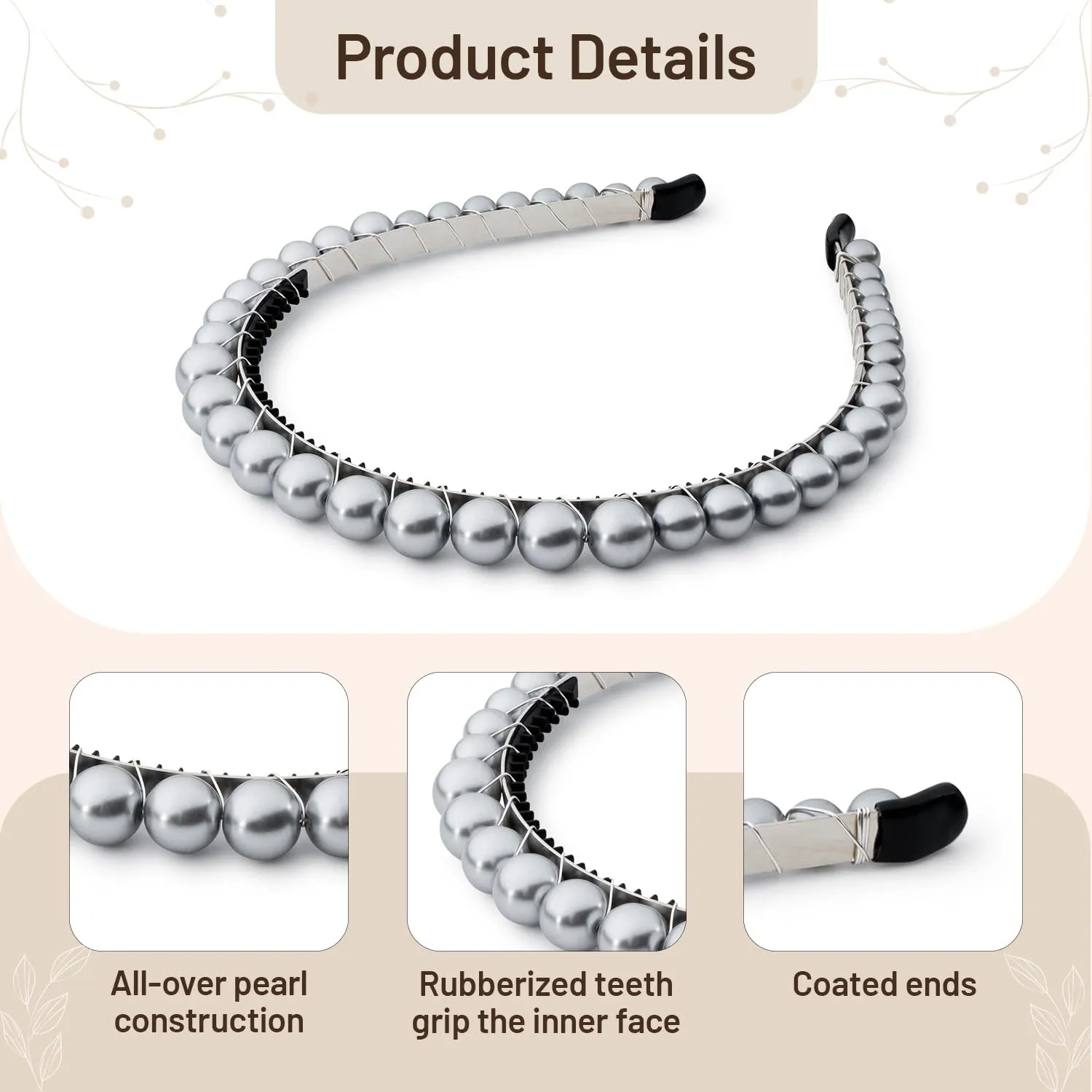 Bon Bon Pearlized Tiara Headband for Girls - Silver, Elegant Pearl Accent Hair Accessory for Special Occasions and Everyday Glamour