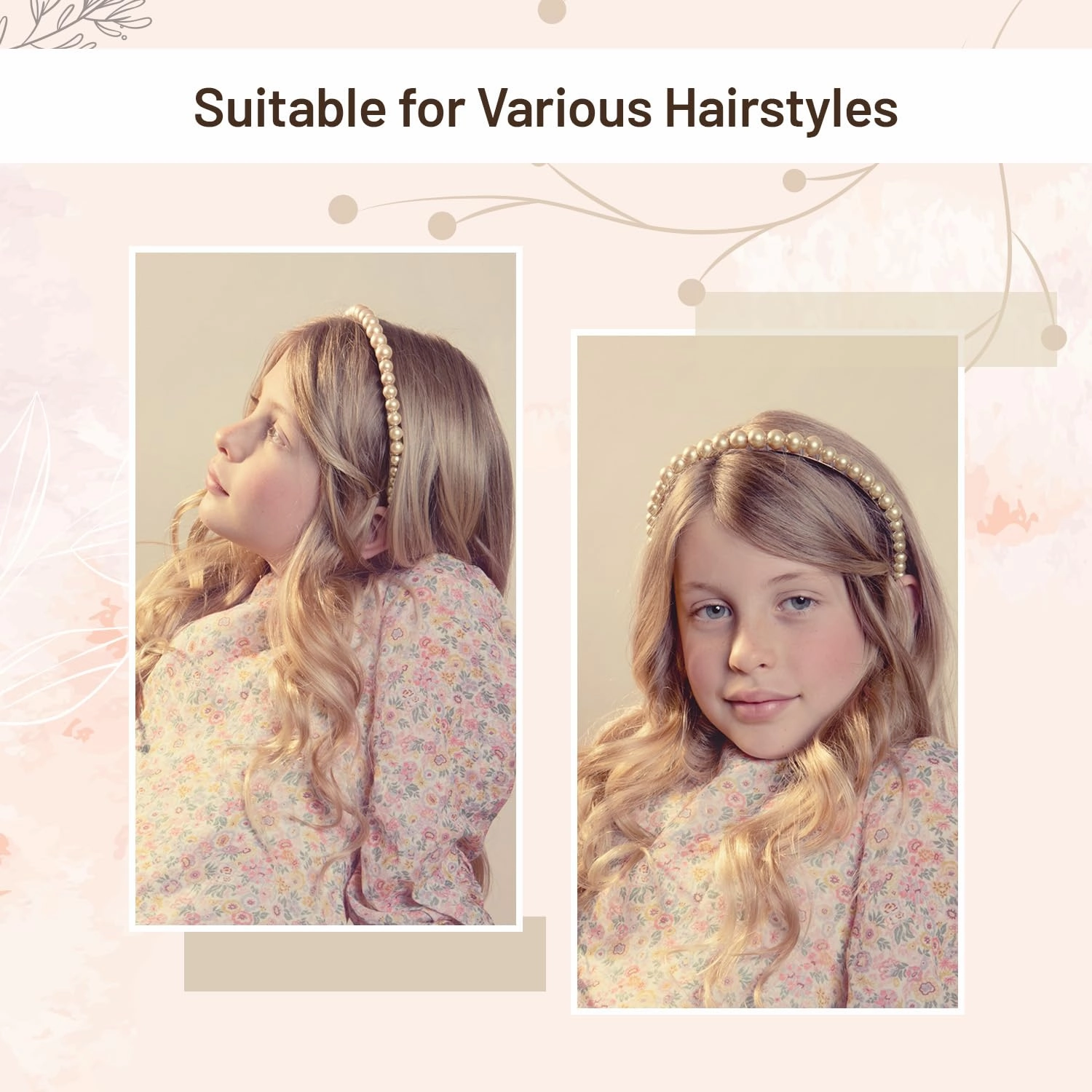 Bon Bon Pearlized Tiara Headband for Girls - Champagne, Elegant Pearl Accent Hair Accessory for Special Occasions and Everyday Glamour