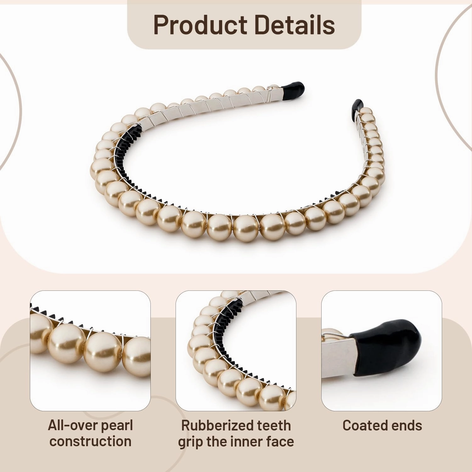 Bon Bon Pearlized Tiara Headband for Girls - Champagne, Elegant Pearl Accent Hair Accessory for Special Occasions and Everyday Glamour