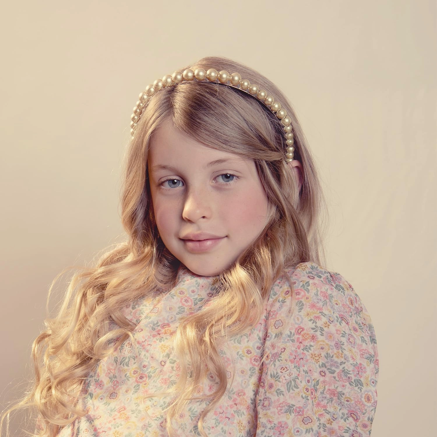 Bon Bon Pearlized Tiara Headband for Girls - Champagne, Elegant Pearl Accent Hair Accessory for Special Occasions and Everyday Glamour