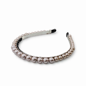 Bon Bon Pearlized Tiara Headband for Girls - Mocha, Elegant Pearl Accent Hair Accessory for Special Occasions and Everyday Glamour