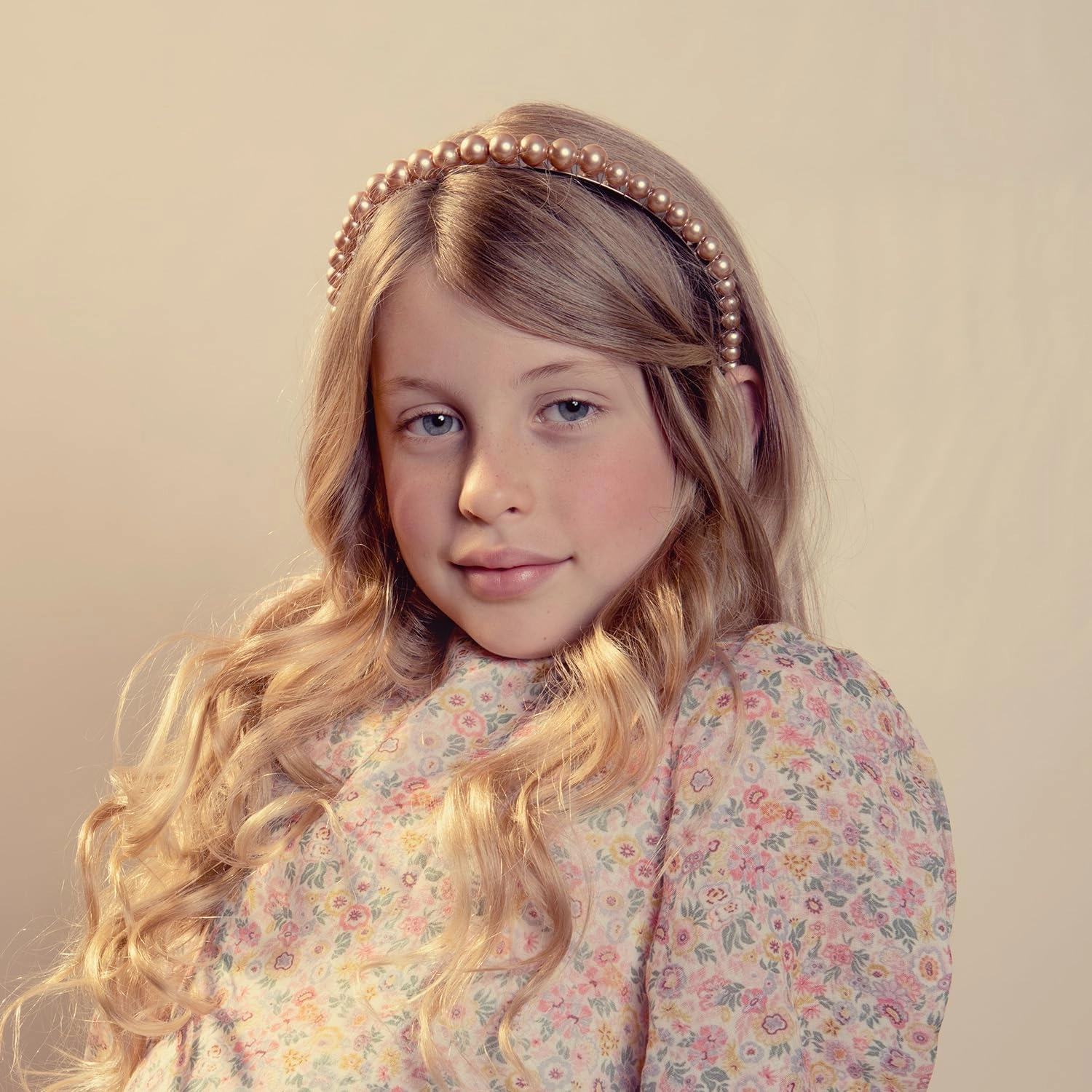 Bon Bon Pearlized Tiara Headband for Girls - Mocha, Elegant Pearl Accent Hair Accessory for Special Occasions and Everyday Glamour
