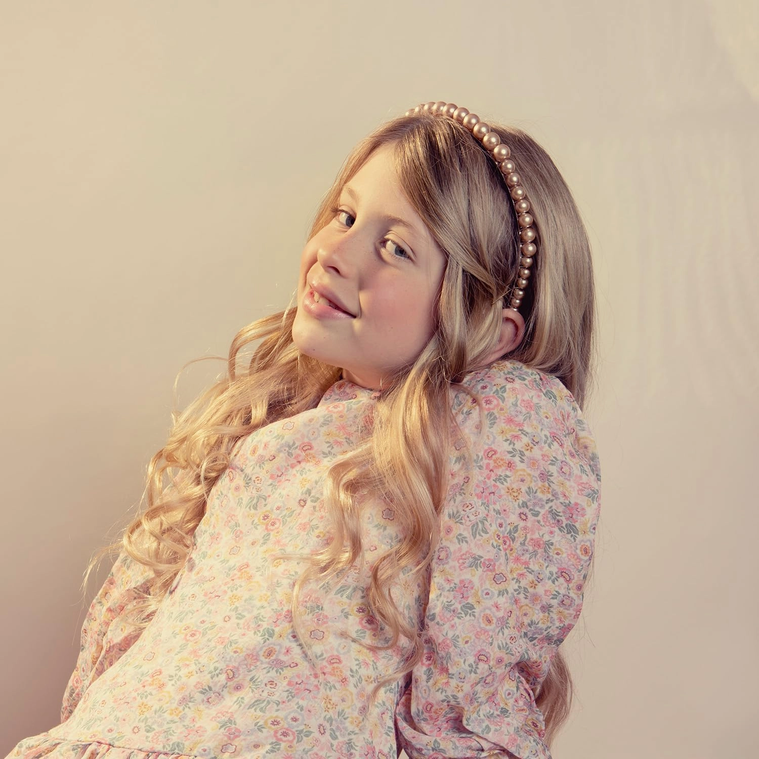 Bon Bon Pearlized Tiara Headband for Girls - Mocha, Elegant Pearl Accent Hair Accessory for Special Occasions and Everyday Glamour
