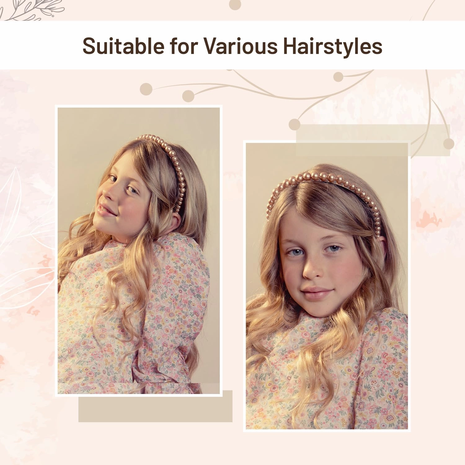 Bon Bon Pearlized Tiara Headband for Girls - Mocha, Elegant Pearl Accent Hair Accessory for Special Occasions and Everyday Glamour