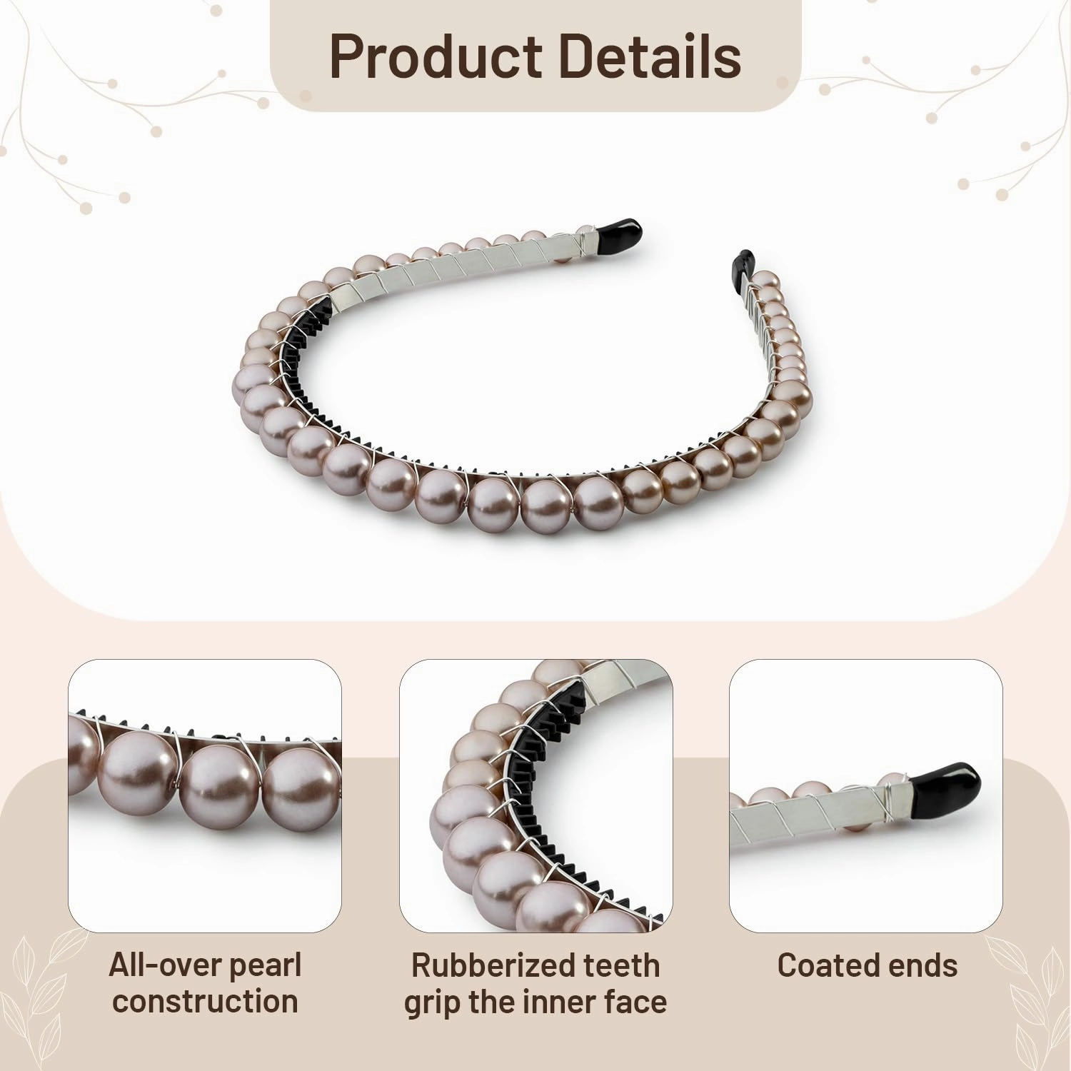 Bon Bon Pearlized Tiara Headband for Girls - Mocha, Elegant Pearl Accent Hair Accessory for Special Occasions and Everyday Glamour