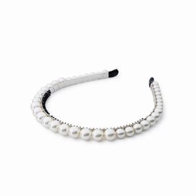 Bon Bon Pearlized Tiara Headband for Girls - Pearl, Elegant Pearl Accent Hair Accessory for Special Occasions and Everyday Glamour
