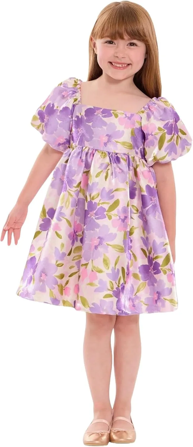 Bonnie Jean Girls Size 2T-16 Floral Satin Puff Sleeve Party Dress