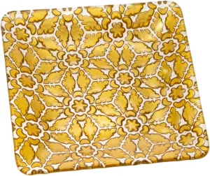 Boston International Christmas Winter Holiday Glass Serving Plate, 10.25 x 10.25-Inches, Gold Filigree