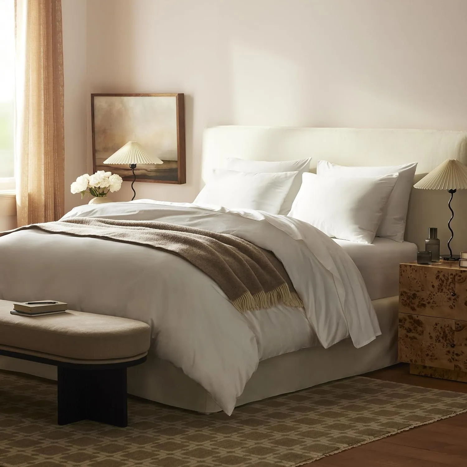 Brooklinen Luxury Sateen 4 Piece Full Size Sheets Set in White - 100% Cotton Sateen Sheets - 1 Fitted Sheet, 1 Flat Sheet, 2 Pillowcases