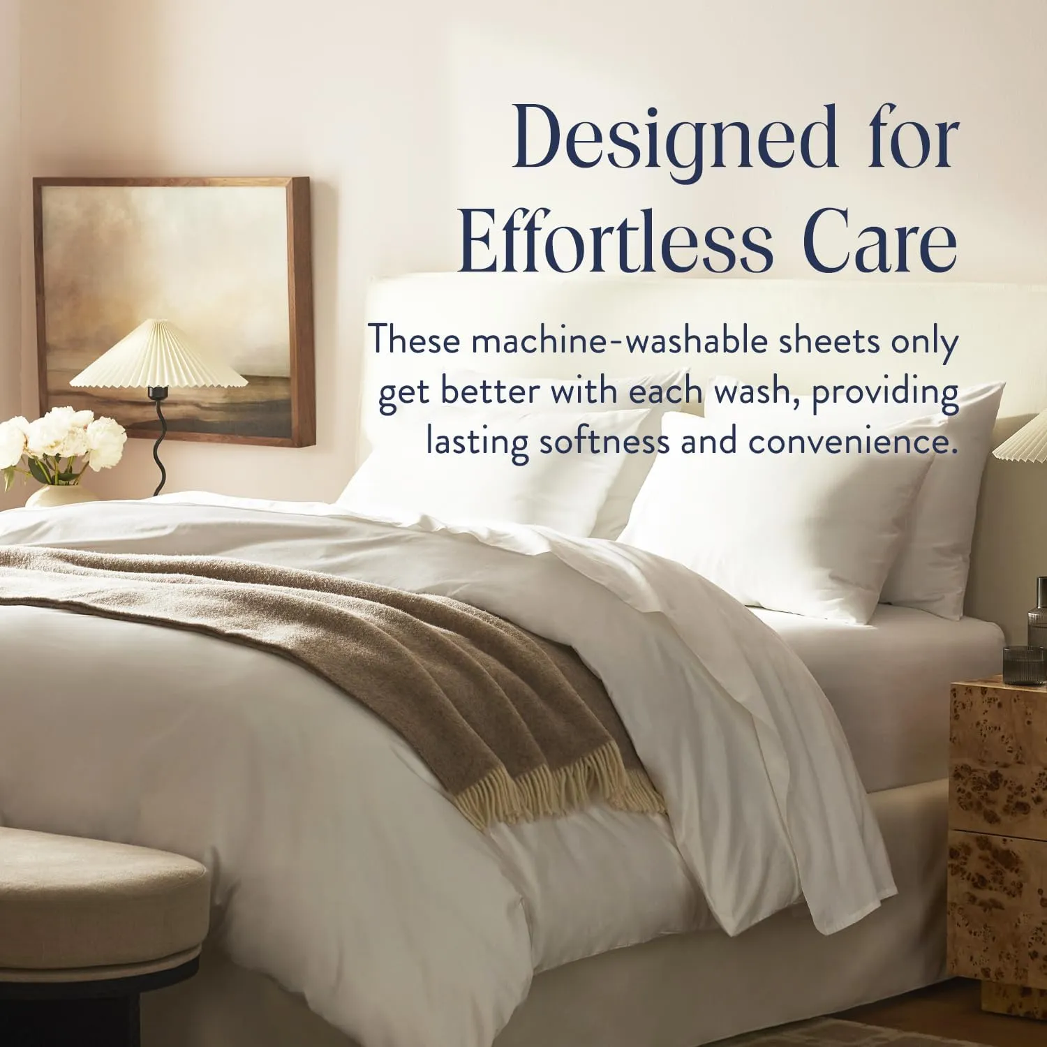 Brooklinen Luxury Sateen 4 Piece Full Size Sheets Set in White - 100% Cotton Sateen Sheets - 1 Fitted Sheet, 1 Flat Sheet, 2 Pillowcases