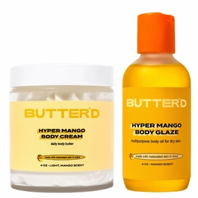 Butter'd Bodycare Hyper Mango Body Cream Mango Set - Bundle of Body Butter and Body Butter for Improving Hyperpigmentation Hydrating Rich in Vitamin C, Rose Hip Oil, Jojoba Oil (4 oz)