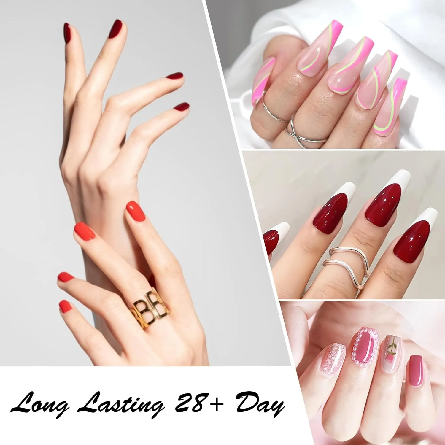 CANNI 30Pcs Red Gel Nail Polish Set - 9ML Fire, Burgundy, Rose, Pink, Glitter Dark Red Gel Kit, Soak Off UV LED Nail Polish Set for DIY Manicure, Home & Salon Use