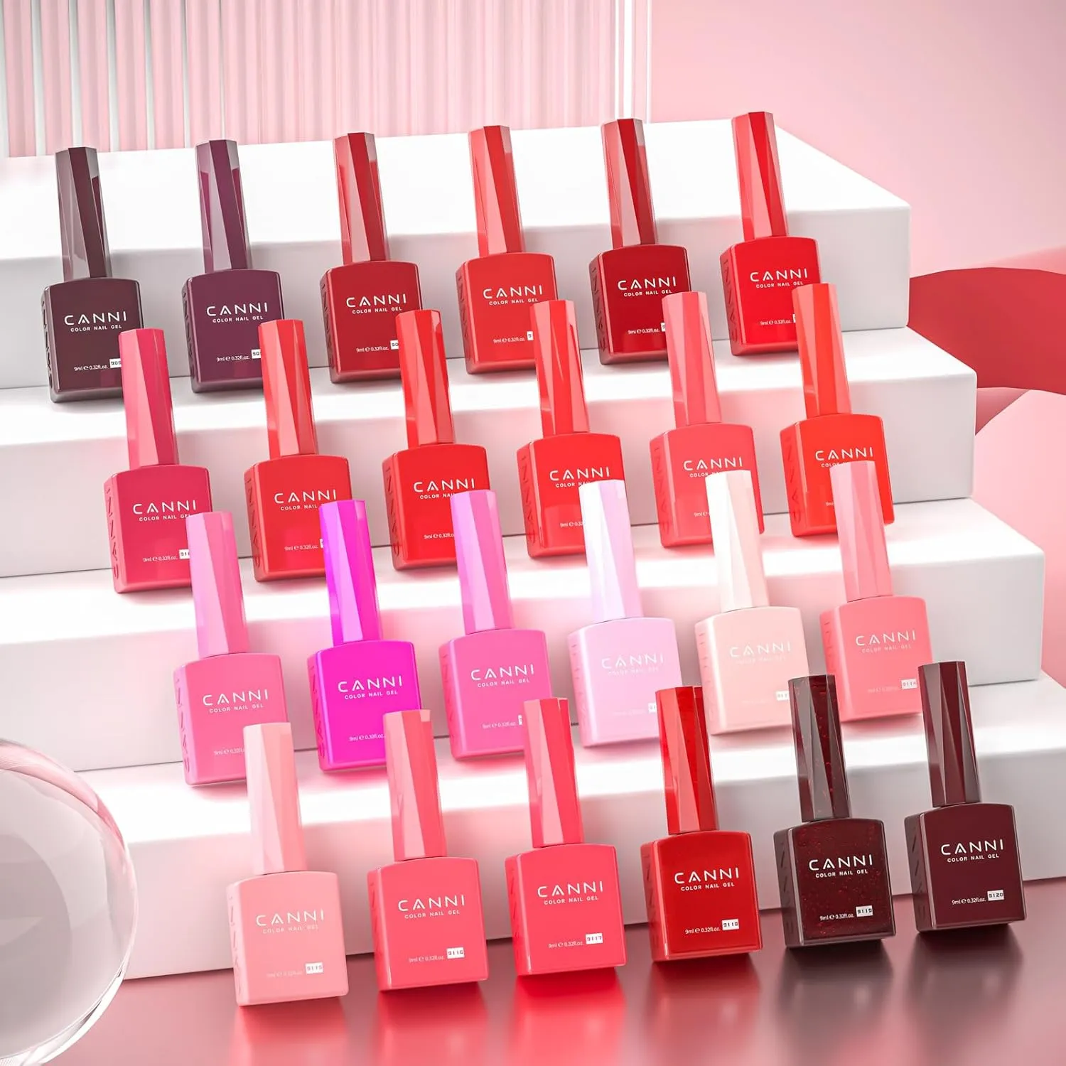 CANNI 30Pcs Red Gel Nail Polish Set - 9ML Fire, Burgundy, Rose, Pink, Glitter Dark Red Gel Kit, Soak Off UV LED Nail Polish Set for DIY Manicure, Home & Salon Use