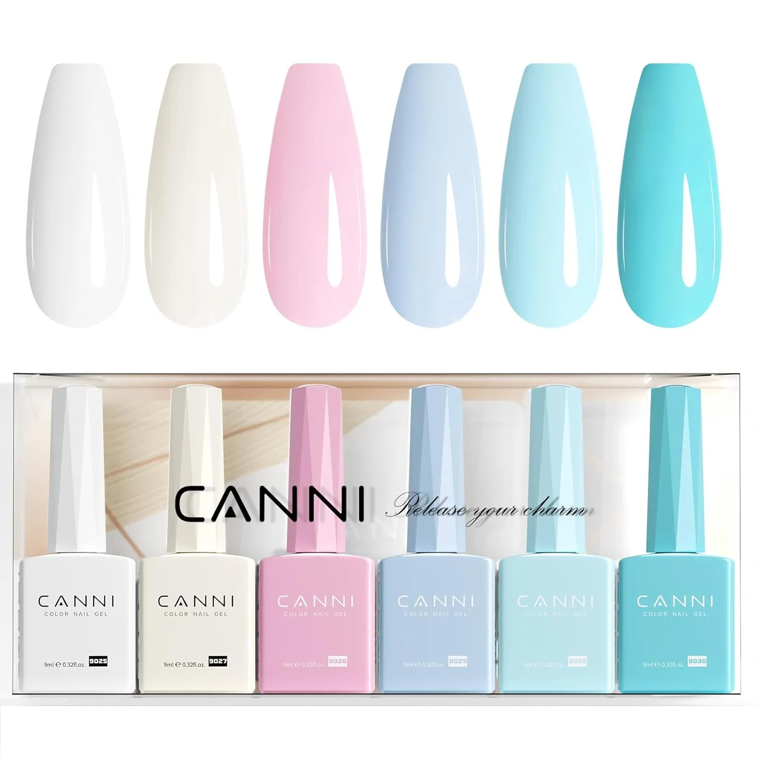 CANNI 6Pcs 9ml Pastel Gel Nail Polish Set- White Pink Light Blue Gel Polish Kit Candy Milky White Colors DIY at Home Salon Christmas New Year's Gifts for Girls