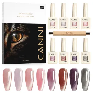 CANNI 8 Pcs 9 ML Cat Eye Gel Nail Polish Set, Jelly Pink Red Purple Glitter Holographic Cat Eye Gel Polish Kit with Magnet Shimmer Colors Soak Off Led Manicure Salon DIY Gifts