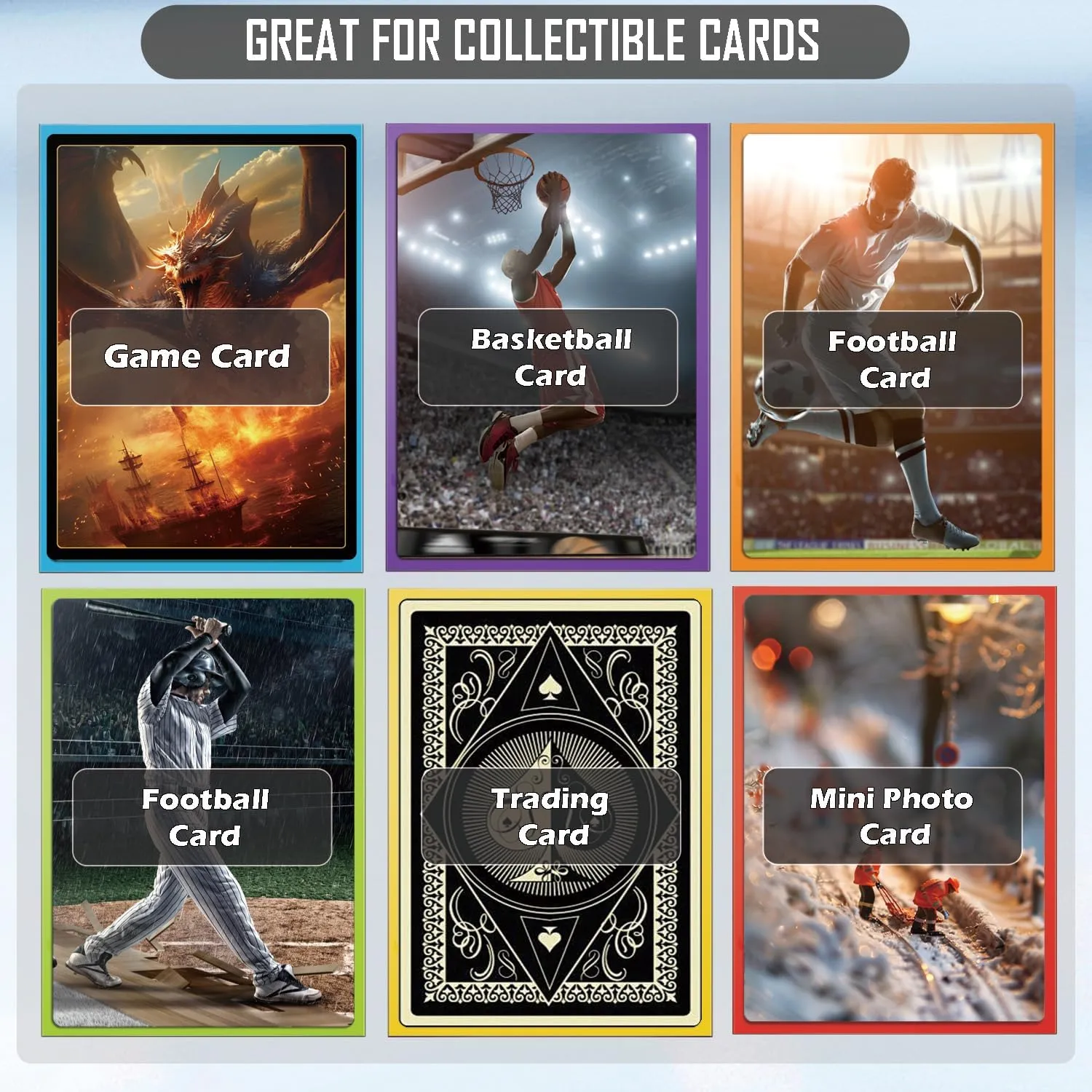 Card Sleeves for Standard Cards，Matte Baseball Card Sleeve Perfect Fit MTG Cards，Yugioh,Magic,Football, Sport Card Sleeves (10 Colors, 1000PS-66 * 91mm)