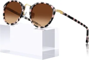 CARFIA Acetate Metal Bridge Sunglasses for Women Polarized UV Protection, Retro Fashion Ladies Sunnies Round Shades Eyewears