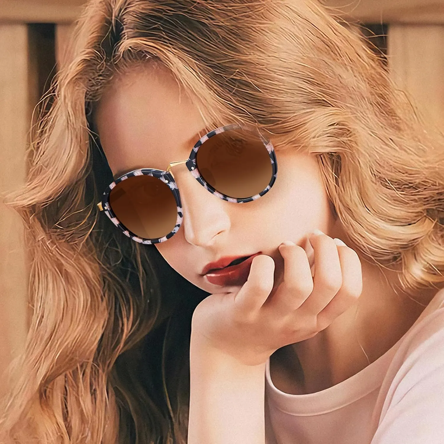 CARFIA Acetate Metal Bridge Sunglasses for Women Polarized UV Protection, Retro Fashion Ladies Sunnies Round Shades Eyewears