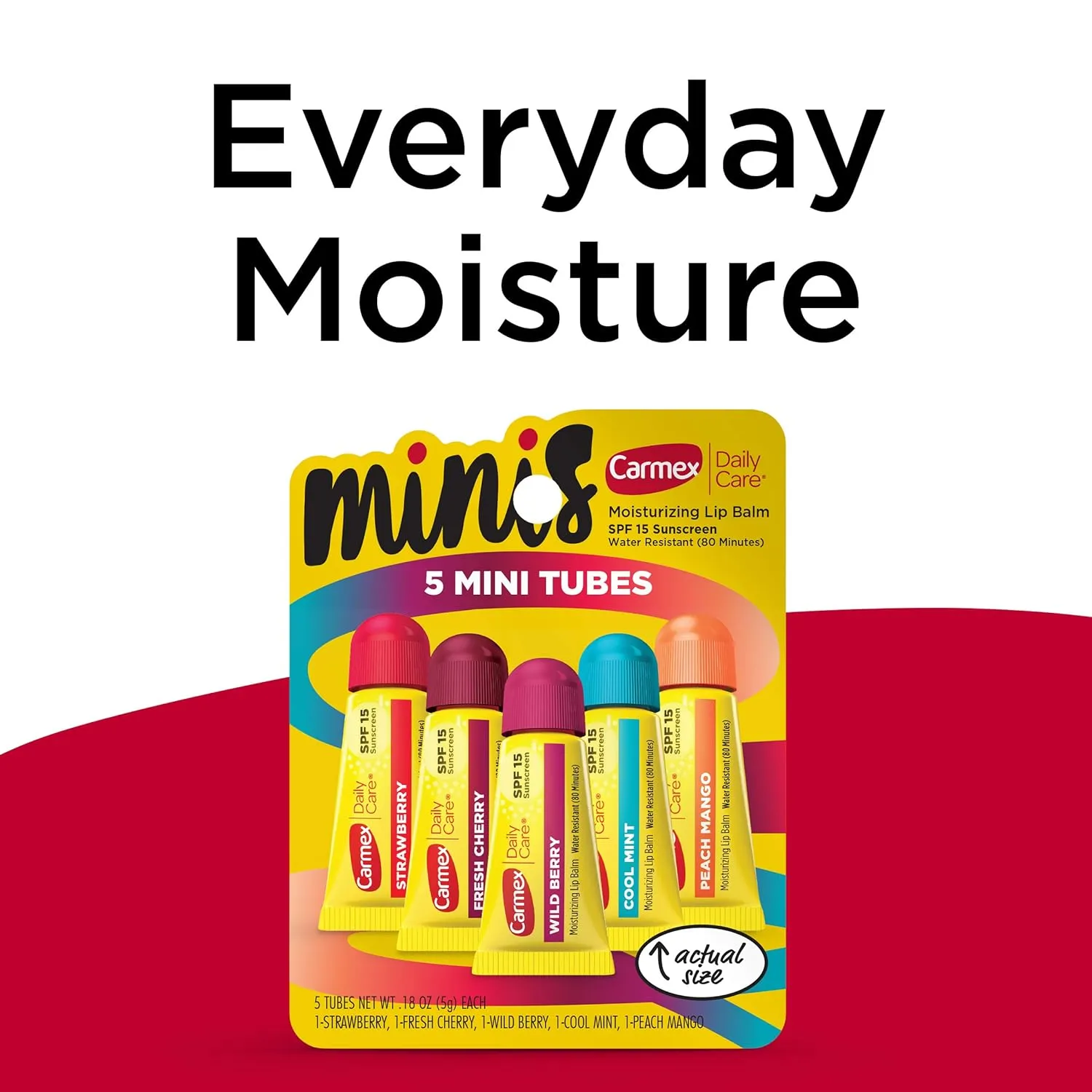 Carmex Daily Care Minis Moisturizing Lip Balm Tubes, SPF 15, Multi-Flavor Lip Balm Pack, 30 Count (6 Packs of 5)