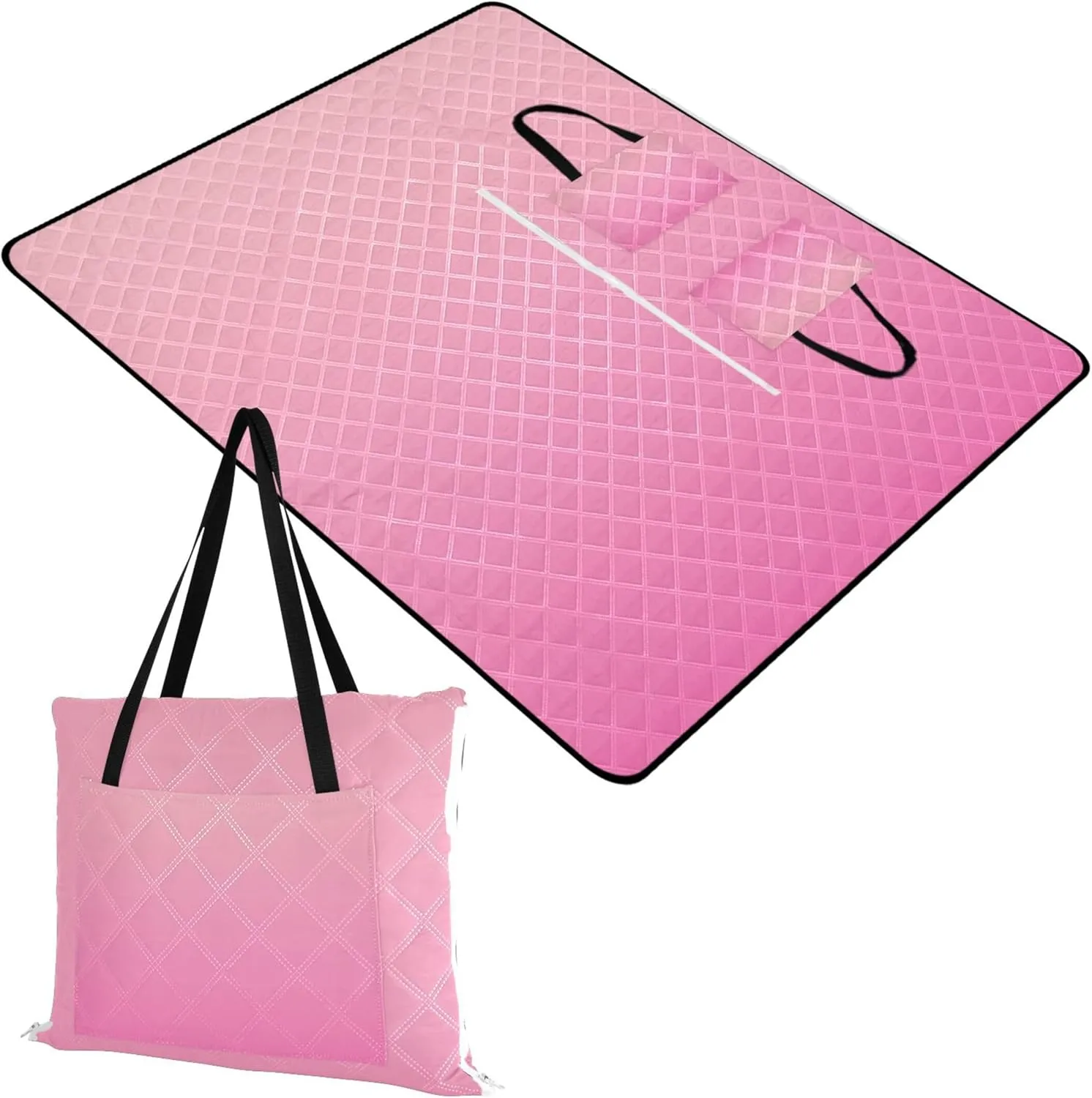 CHIFIGNO Blush Pink Hot Gradient Waterproof Beach Blanket Oversized Picnic Supplies Foldable Mat Grass Blanket Camping Mat 80" x 60"