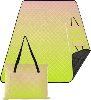 CHIFIGNO Blush Pink Light Lime Gradient Sandproof Beach Blanket Waterproof Outdoor Blanket for Grass Picnic Supplies Foldable Mat 80" x 60"