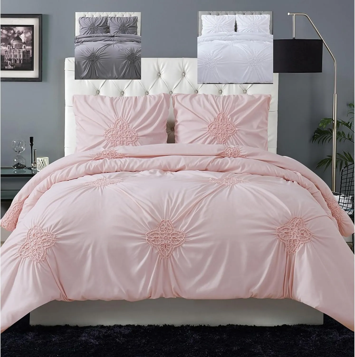 Christian Siriano NY Greorgia Rouched Comforter Set, Full/Queen, Blush Pink 3 Piece