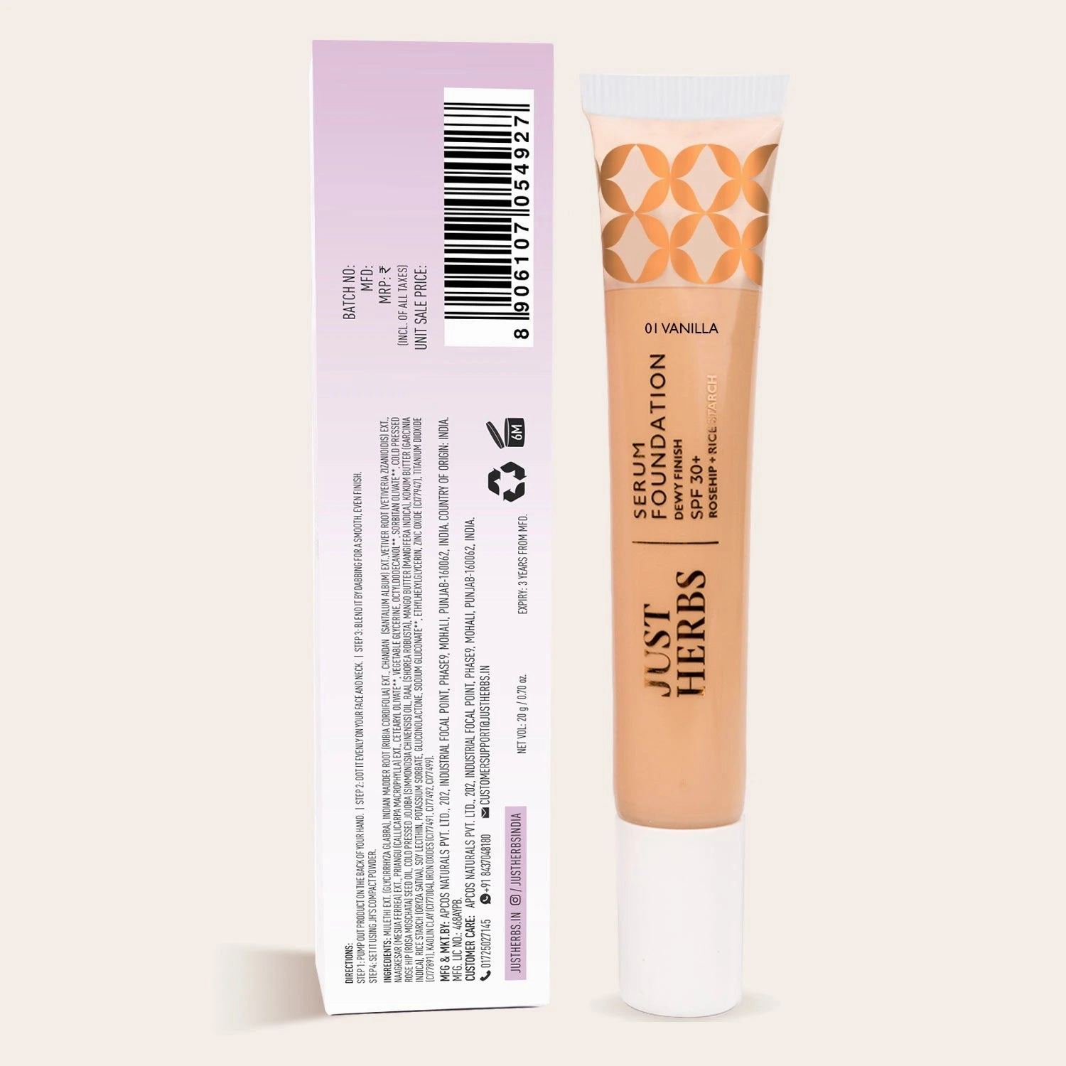 Combo Pack of 5: Serum Foundation Dewy Finish SPF30  (Bottle) - Natural 20gm, Vanilla 20gm, Porcelain 20gm, Ivory 20g & Sand 20gm TUBE