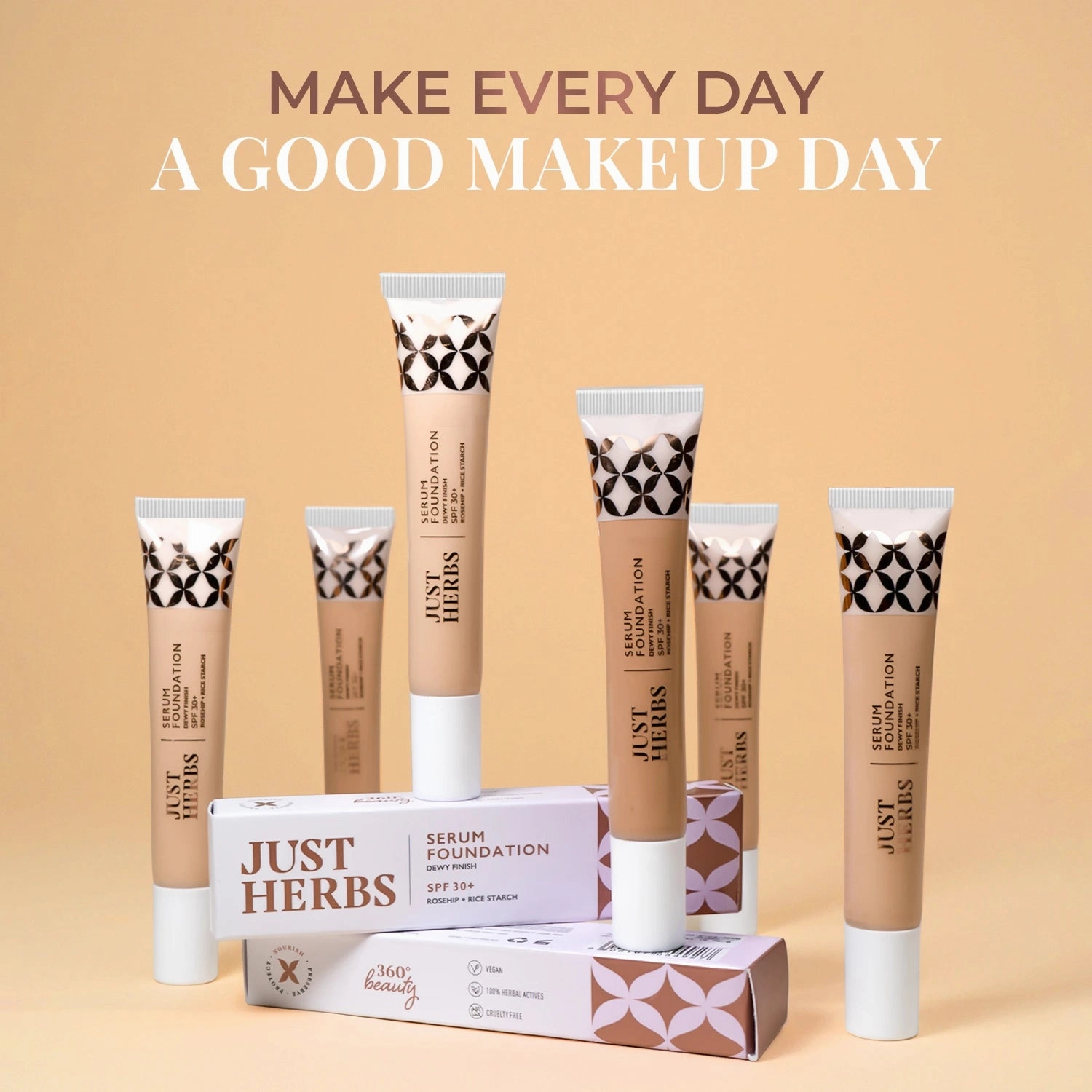 Combo Pack of 5: Serum Foundation Dewy Finish SPF30  (Bottle) - Natural 20gm, Vanilla 20gm, Porcelain 20gm, Ivory 20g & Sand 20gm TUBE