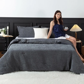 COTTEBED Reversible Bed Comforter Set Queen Size, Luxury Textured Chenille Cotton Stripe Soft Modern Bedding Down Comforter, Lightweight All Season,1 Conforter & 2 Pillowshams (Grey,Full/Queen)