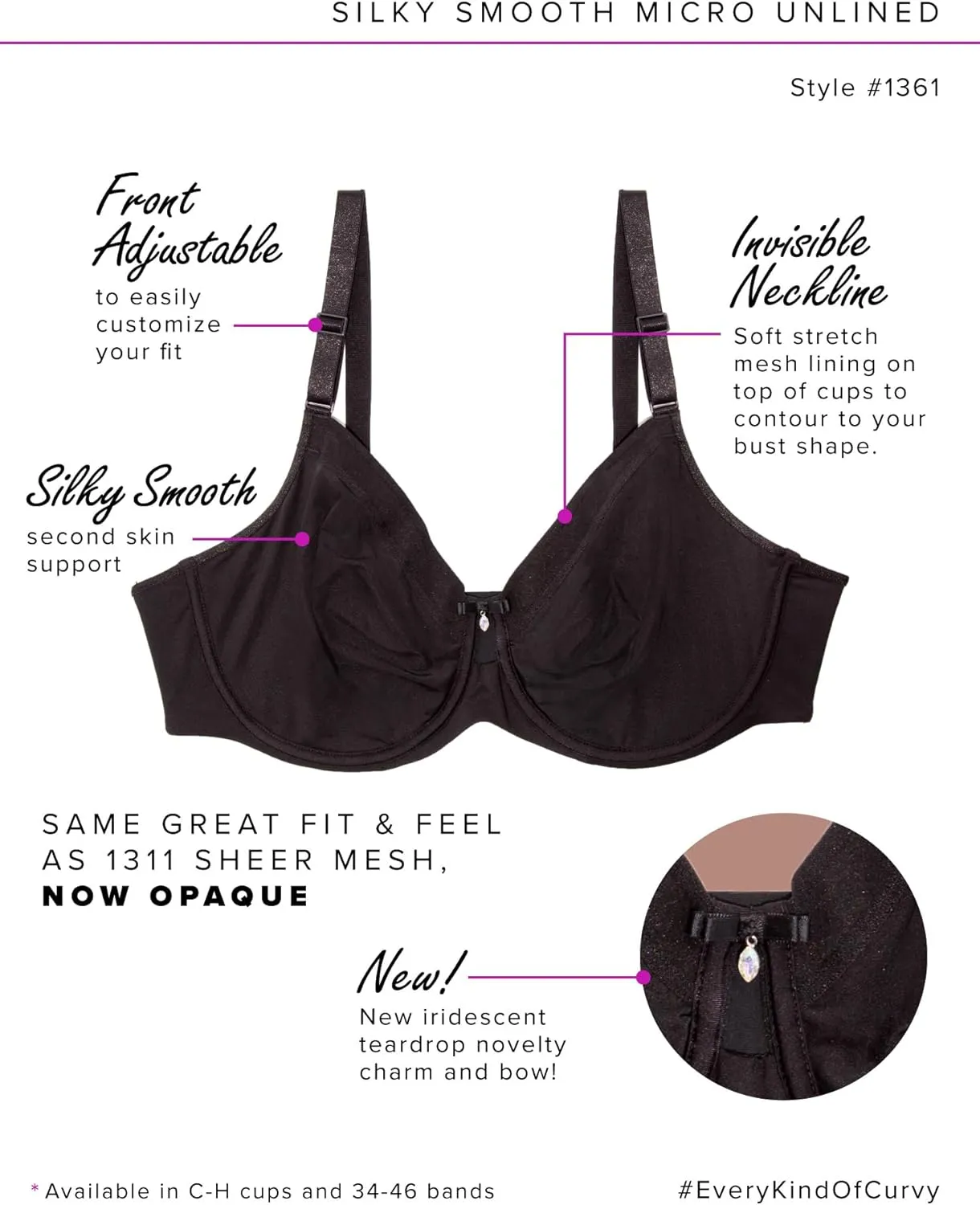 Curvy Couture Women's Plus Size Silky Smooth Micro Unlined Underwire Bra