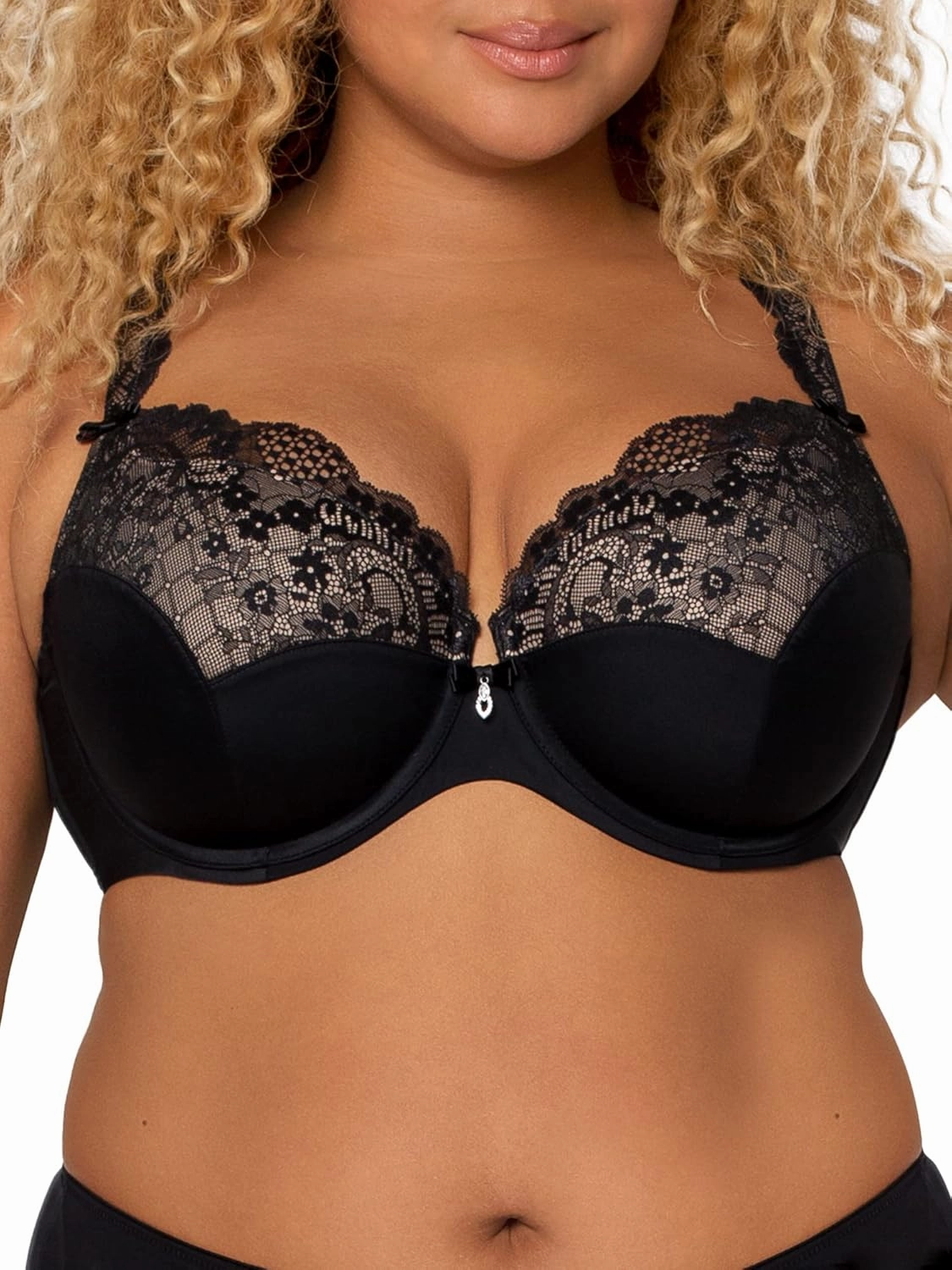 Curvy Couture Women's Plus Size Tulip Lace Push-Up Balconette Bra – Elegant Lift & Support