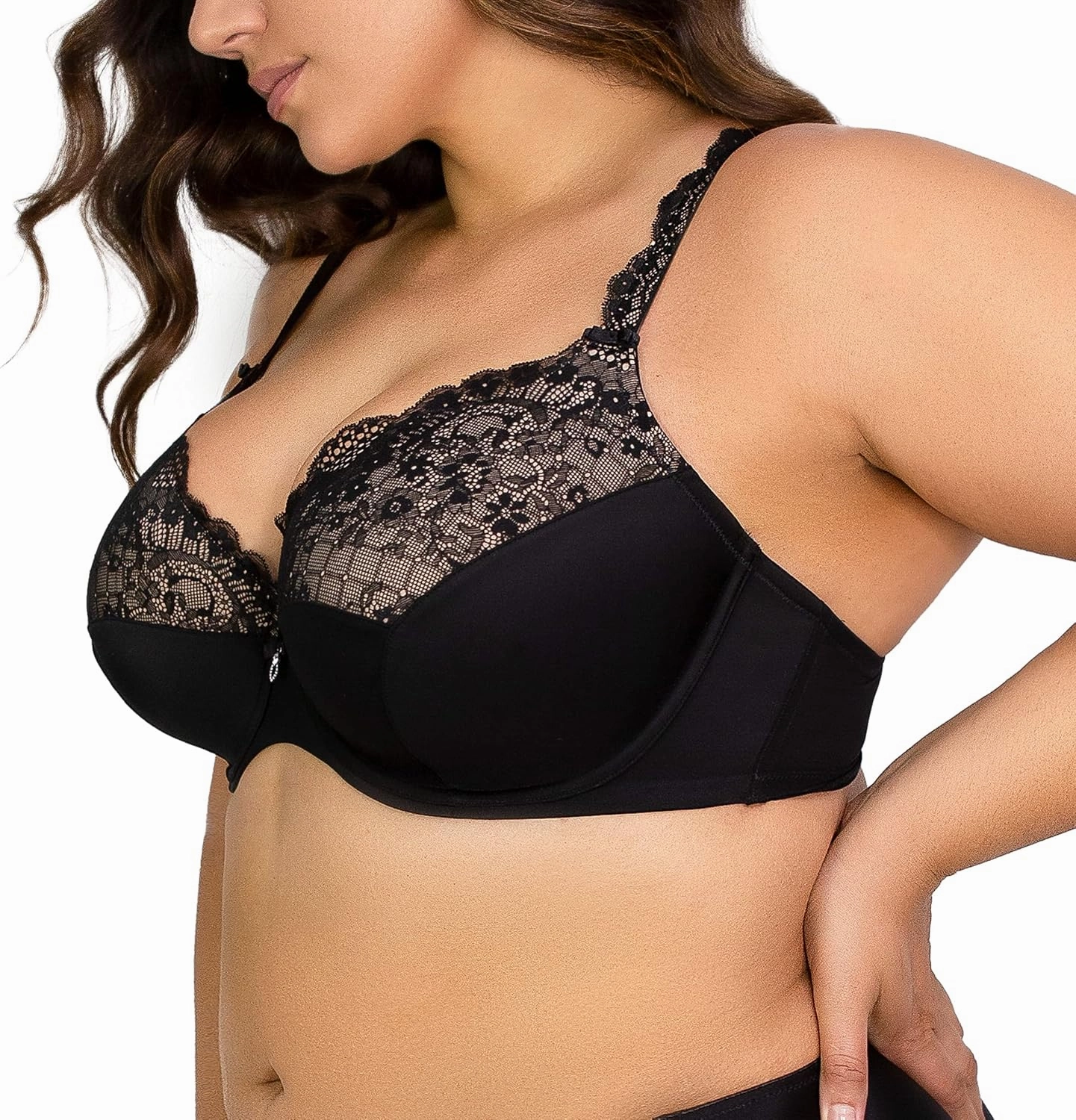 Curvy Couture Women's Plus Size Tulip Lace Push-Up Balconette Bra – Elegant Lift & Support