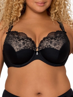 Curvy Couture Women's Plus Size Tulip Lace Push-Up Balconette Bra – Elegant Lift & Support