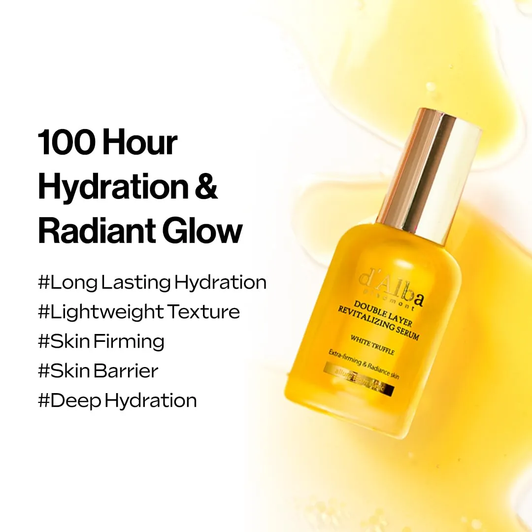 d'alba Piedmont Italian White Truffle Double Layer Revitalizing Serum, 100hr Hydration, Hyaluronic Acid and Centella Asiatica, Skin Firming and Tightening, Long-lasting Korean Skin Care (1.69 fl.oz)