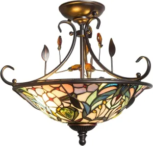 Dale Tiffany TH90212 Crystal Peony Semi-Flush Mount Light, Antique Golden Sand and Art Glass Shade