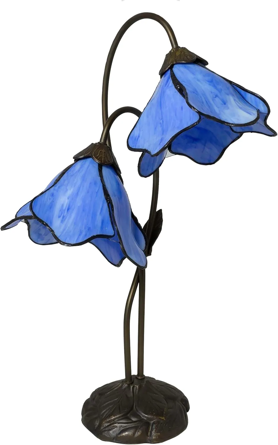 Dale Tiffany TT12147 Poelking 2-Light Blue Lily Table Lamp, Dark Antique Bronze
