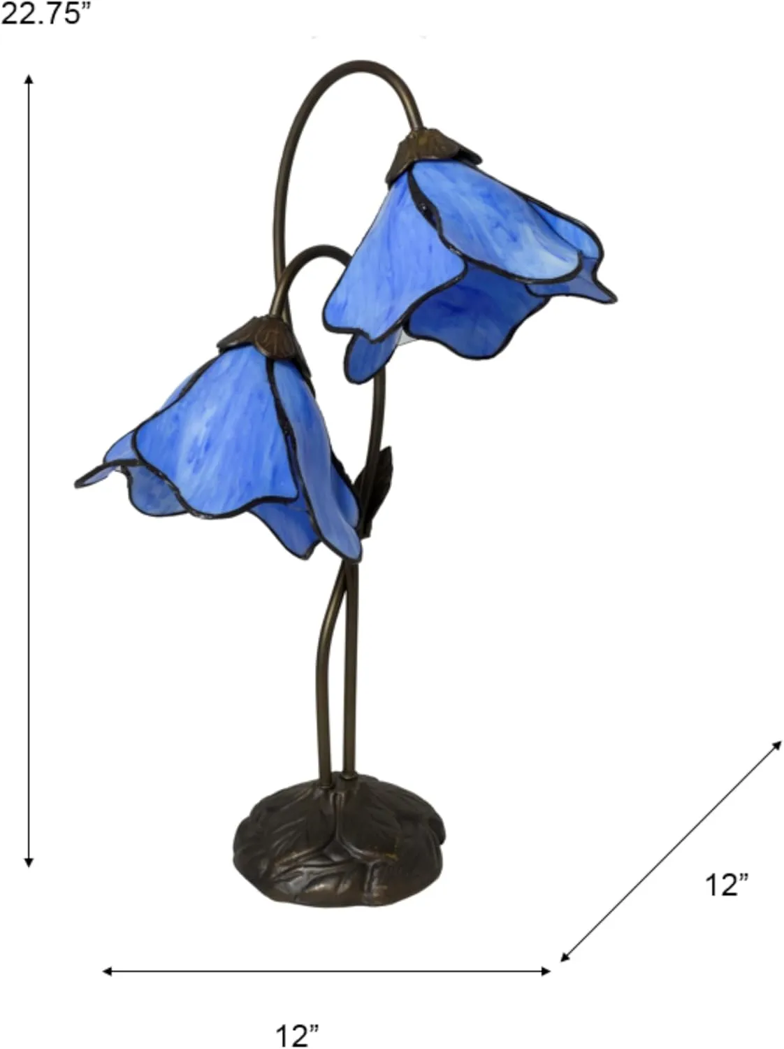Dale Tiffany TT12147 Poelking 2-Light Blue Lily Table Lamp, Dark Antique Bronze