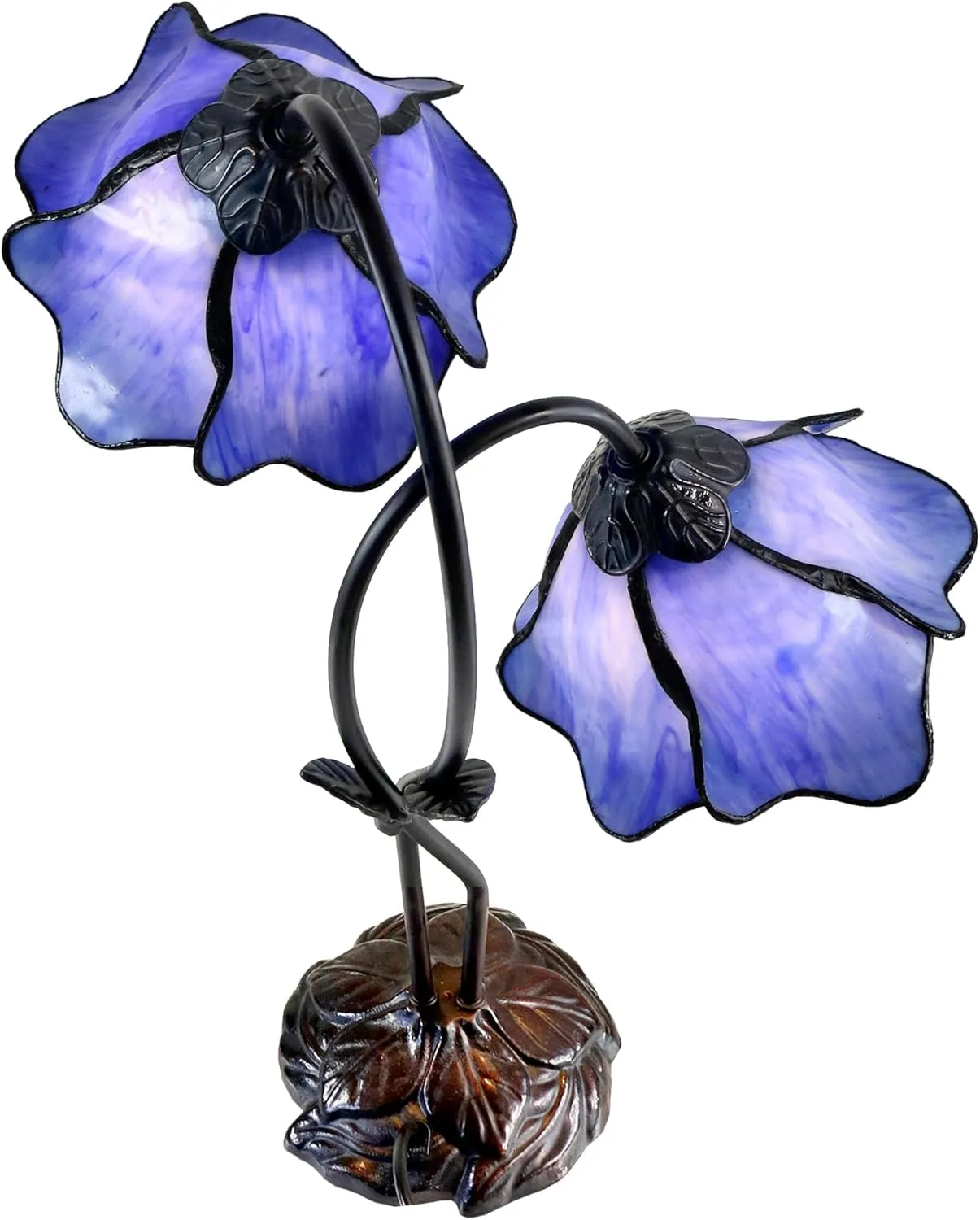 Dale Tiffany TT12147 Poelking 2-Light Blue Lily Table Lamp, Dark Antique Bronze