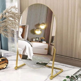 Desk Vanity Mirror with Stand Tabletop Makeup Table Mirrors Portable Table Make Up for Bedroom Golden Metal Framed Folding Bathroom Shaving Cosmetic Mirror