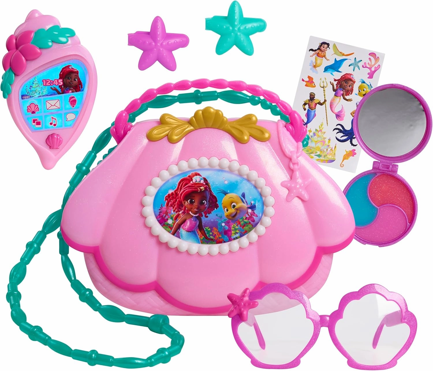 Disney Junior Ariel Mer-Mazing Bag Set, Dress Up and Pretend Play, 8-Pieces Pink Toy Purse, Kids Toys for Ages 3 Up by Just Play
