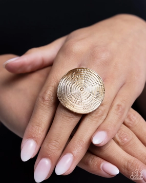 Dizzying Delight - Gold - Oversized Textured Paparazzi Ring