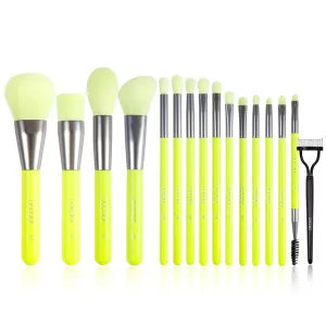 Docolor 15 Piece Neon Green Makeup Brushes Set with Soft Synthetic Hairs and 1PCS Eyelash Comb Curler Eyelash Separator Mascara Applicator