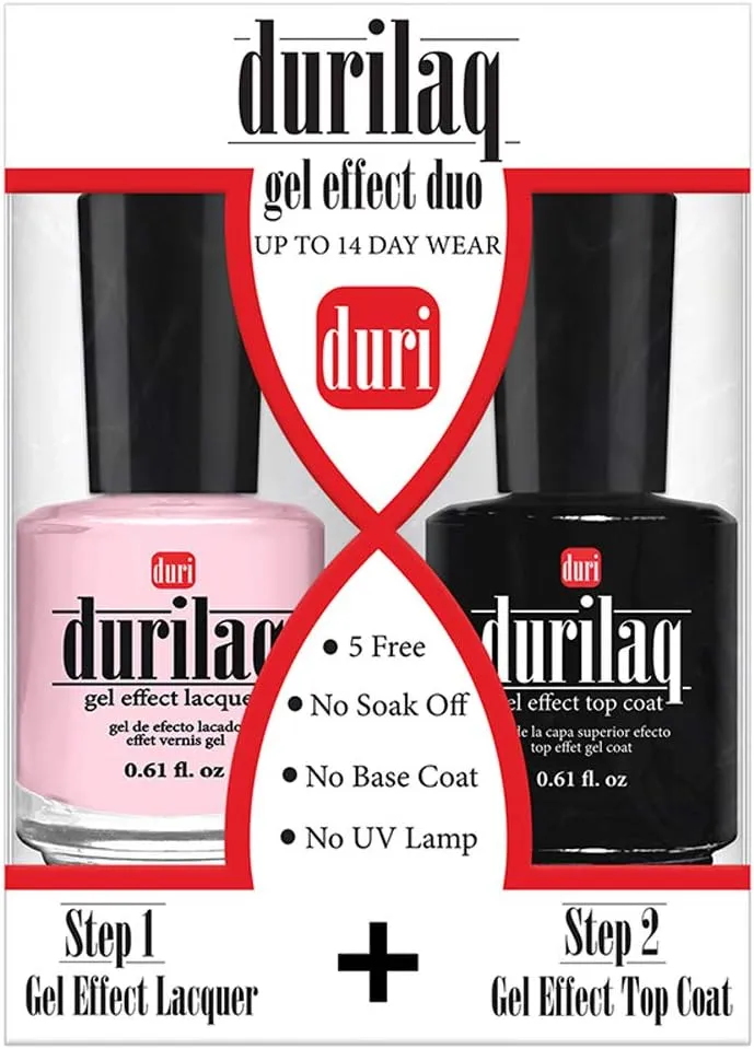 duri Durilaq, D309 Iced Roses, Light Pink, Semi Sheer, French Manicure, Gel Effect Lacquer and Top Coat Duo, 0.61 fl.oz.