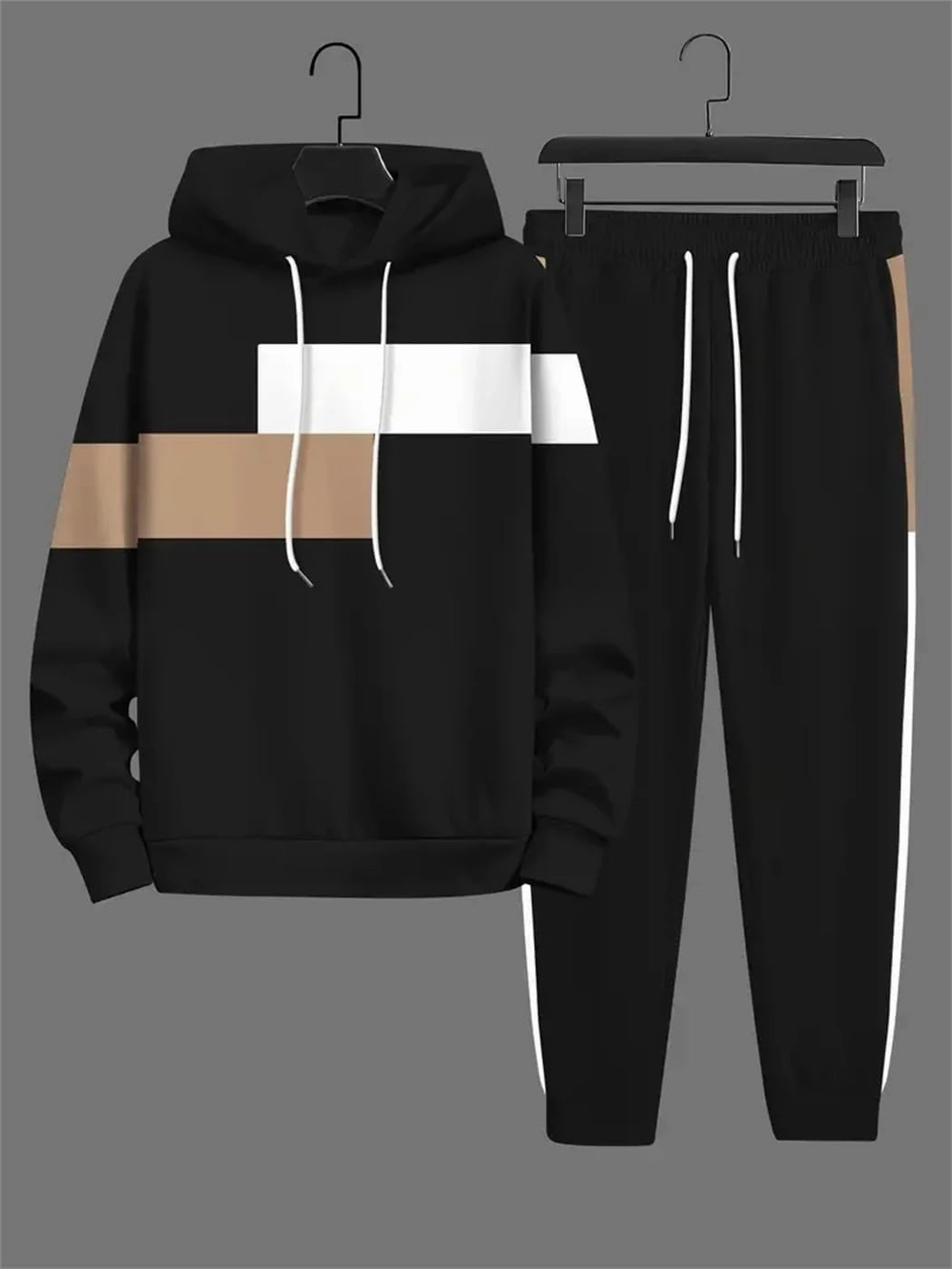 Dvbfufv Men's Casual Tracksuit Set Long Sleeve Drawstring Hoodies  Jogging Pants Set Gym Running Suits