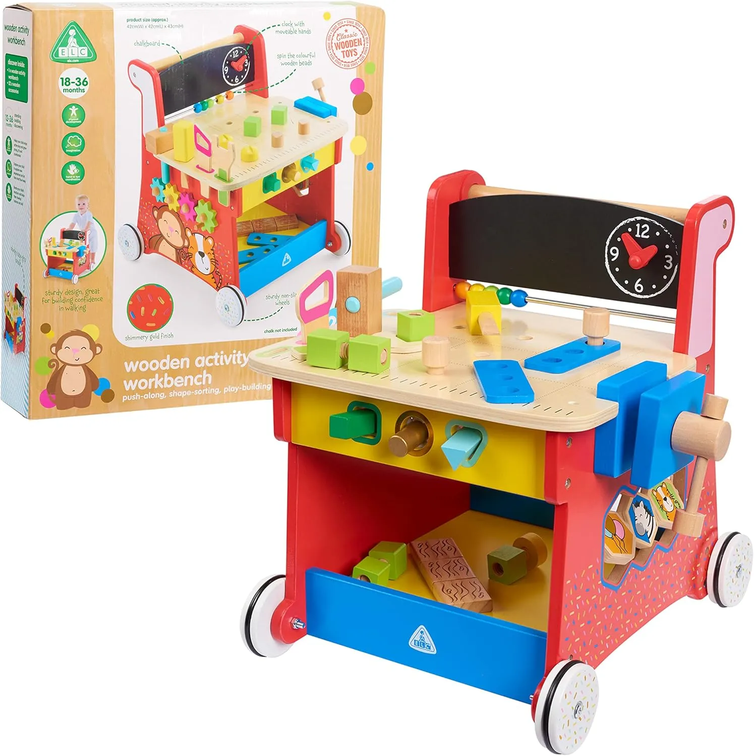 Early Learning Centre Wooden Activity Workbench, Imaginative Play, Hand Eye Coordination, Physical Development, Kids Toys for Ages 12 Month, Amazon Exclusive