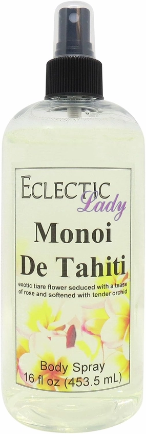 Eclectic Lady Monoi de Tahiti Body Spray, 16 ounces, Body Mist for Women with Clean, Light & Gentle Fragrance, Cologne with Soft, Subtle Aroma For Daily Use