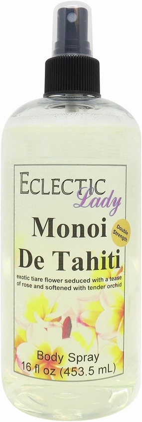 Eclectic Lady Monoi de Tahiti Body Spray, Double Strength, 16 ounces, Body Mist for Women with Clean, Light & Gentle Fragrance, Cologne with Soft, Subtle Aroma For Daily Use