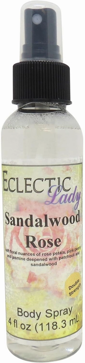 Eclectic Lady Sandalwood Rose Body Spray, Double Strength, 4 ounces, Body Mist for Women with Clean, Light & Gentle Fragrance, Cologne with Soft, Subtle Aroma For Daily Use
